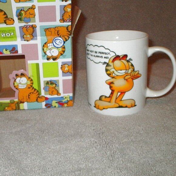 NOS Vintage GARFIELD CAT Ceramic MUG Coffee Cup PAWS I May Not Be Perfect 80s - Picture 1 of 11